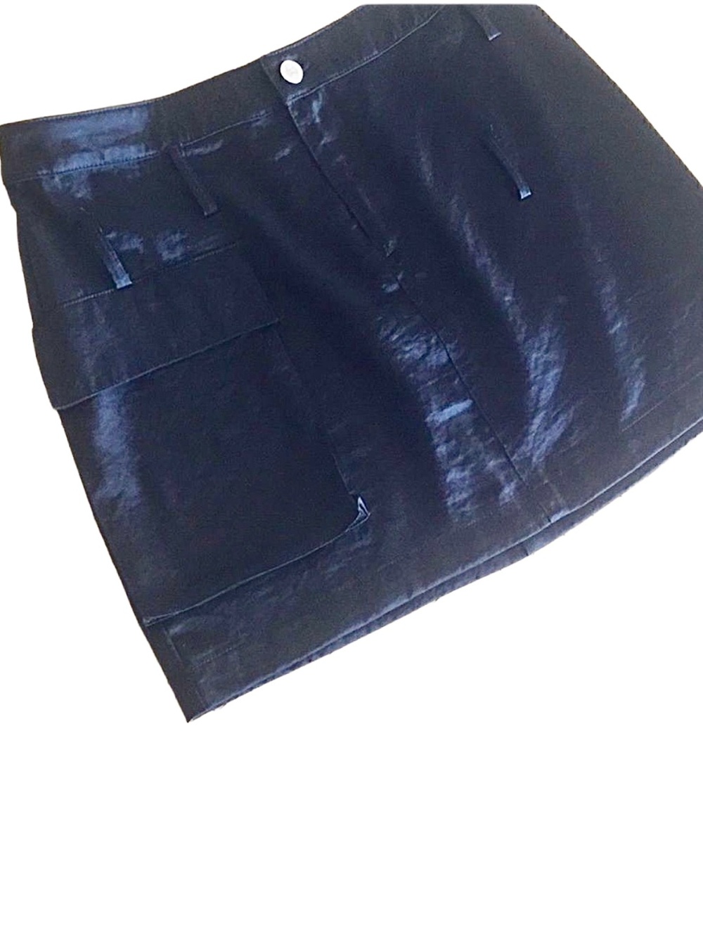 VTG Y2K Black Mini Skirt 90s Satin Cargo Pocket Belt Loop Detail ABS Size 6 Goth